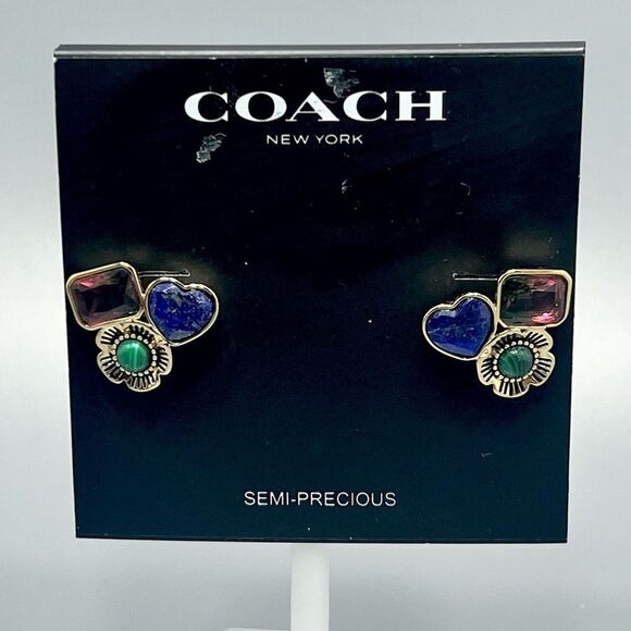 NEW COACH Open Circle Stone Stud Earrings Silver F54516  Coach Semi Precious Stone Earrings